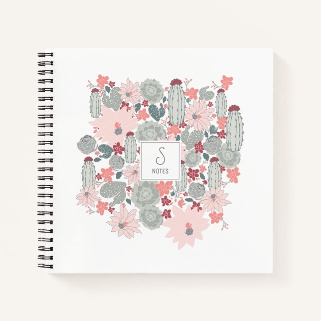 Cactus succulents Pink Green Pattern Personalisier Notizbuch (Vorderseite)