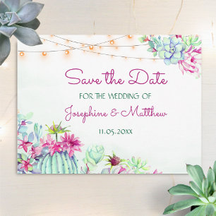 Cactus succulents string Lights Save the Date Ankündigungspostkarte