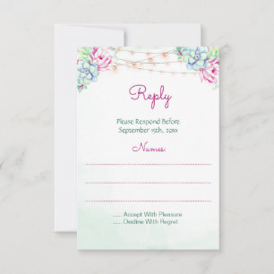 Cactus succulents String Lights Wedding RSVP Karte