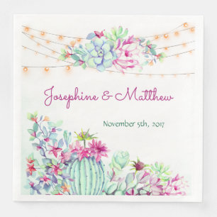 Cactus succulents String Lights Wedding Serviette