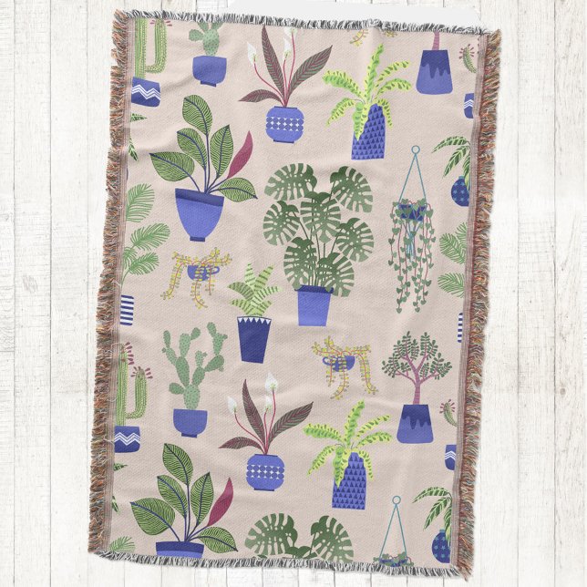Cactus sukculent Pattern Decke (Cactus houseplant succulent blush pink green cobalt blue throw blanket)