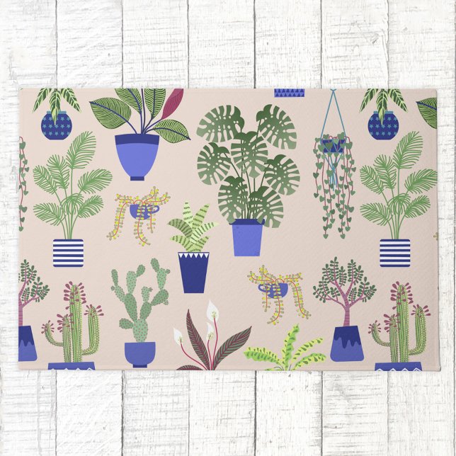 Cactus sukculent Pattern Fußmatte (Cactus succlent houseplant blush pink, blue and green botanical art door mat)