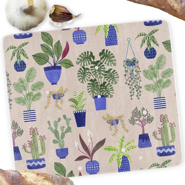 Cactus sukculent Pattern Schneidebrett (Houseplant cactus and succulent pattern cutting board)