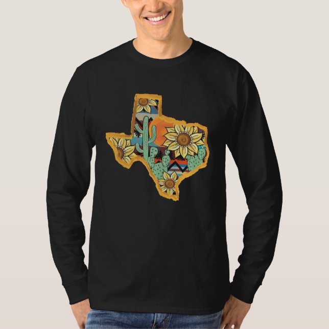 Cactus & Sunflower Texas Map Texas State Texas Hom T-Shirt (Vorderseite)