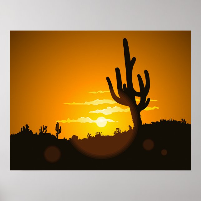Cactus Sunset Vector Illustration - Poster (Vorne)