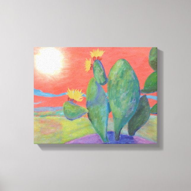 Cactus Sunset Wrapped Canvas Leinwanddruck (Vorderseite)