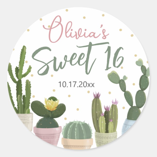 Cactus Sweet 16 Classic Round Sticker (Vorderseite)