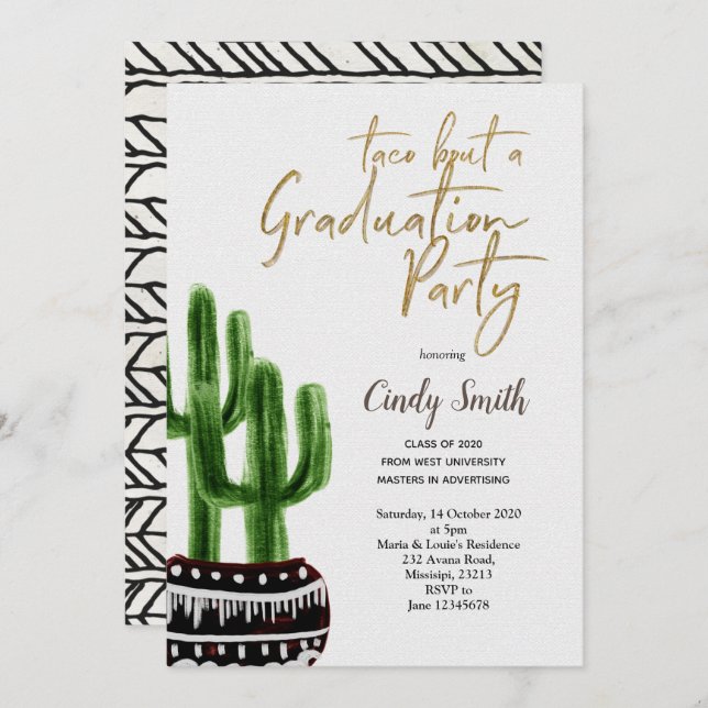 Cactus Taco über eine grüne Graduierungspartei Einladung (Vorne/Hinten)