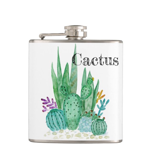 Cactus watercolor cacti Blume Blumenwüste Flachmann (Vorderseite)