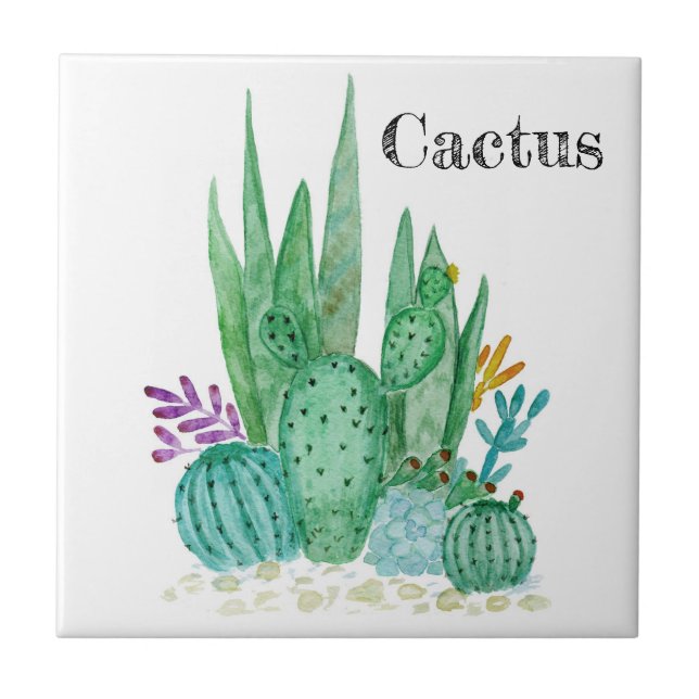 Cactus watercolor cacti Blume Blumenwüste Fliese (Vorderseite)