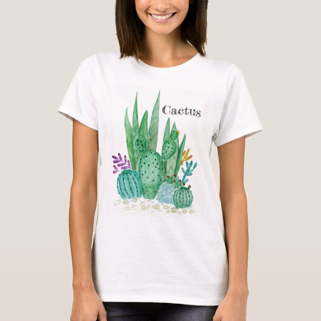 Cactus watercolor cacti Blume Blumenwüste T-Shirt (Vorderseite)