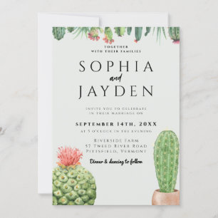 Cactus Watercolor Sage Garden Wüste Grüne Hochzeit Einladung