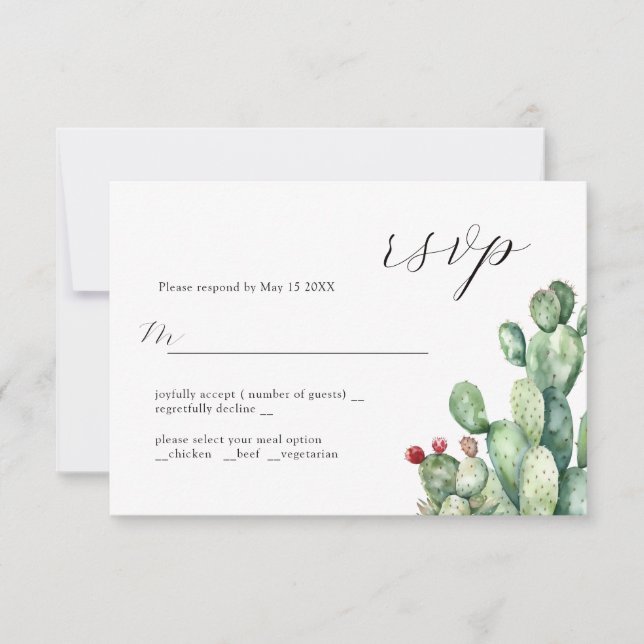 Cactus Wedding Design RSVP Card (Vorderseite)