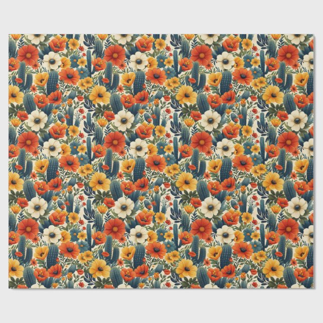 Cactus Wild Blume Red Cream Florals Decoupage Geschenkpapier (Flach)