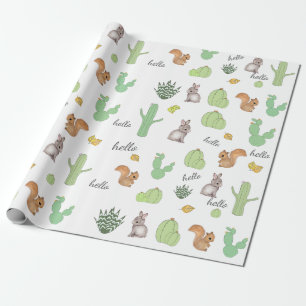 Cactus Woodland Animal Muster Wrapping Paper Geschenkpapier