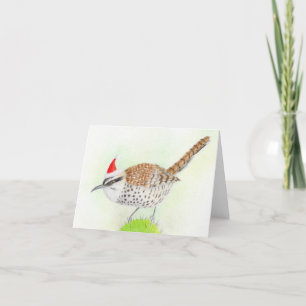 Cactus Wren Bird Zeichnend Weihnachtskarte Feiertagskarte