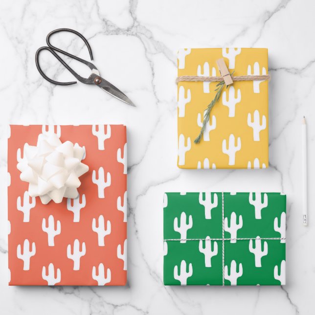 Cactus Yellow Orange Green Südwest Wüste Fun Geschenkpapier Set (Vorderseite)