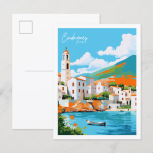 Cadaques Spanien Vintage-Reiseort-Illustration Postkarte