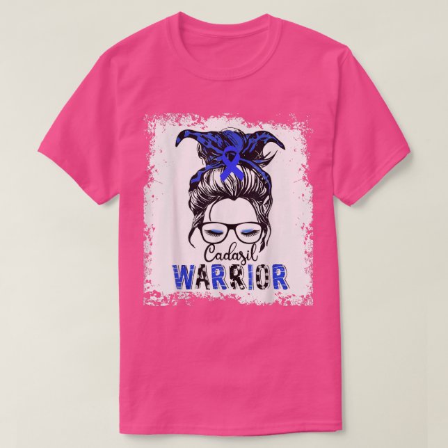 Cadasil Awareness Warrior  Blue Ribbon Messy Bun 9 T-Shirt (Design vorne)