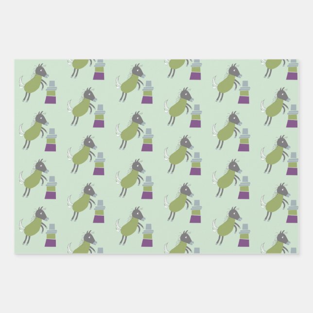 cadeau papier 3 vel paardjes groen roze (Vorderseite)