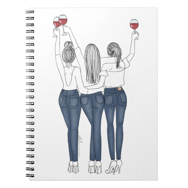 Caderno Desenho Amigas com Vinho Notizblock (Vorderseite)
