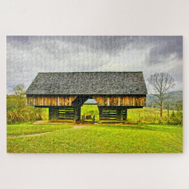 Cades Cove Cantilever Barn Travel Fotografy Puzzle (Horizontal)