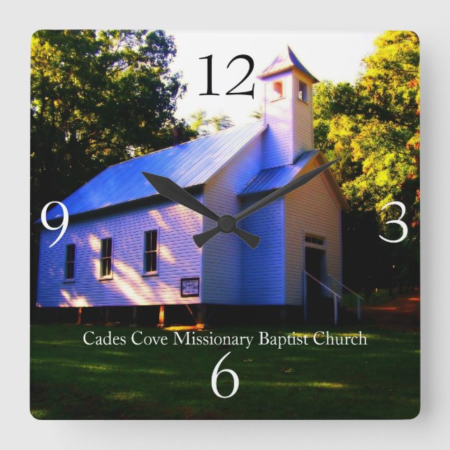 Cades Cove Missionary Baptist Church Wall Clock Quadratische Wanduhr (Vorderseite)
