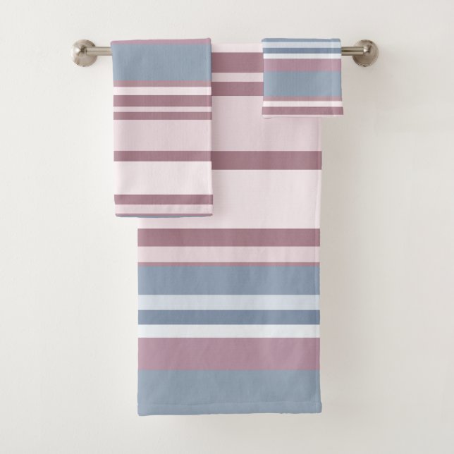 Cadet Grey and Desaturated Rose Stripes Badhandtuch Set (Insitu)