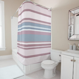 Cadet Grey and Desaturated Rose Stripes Duschvorhang