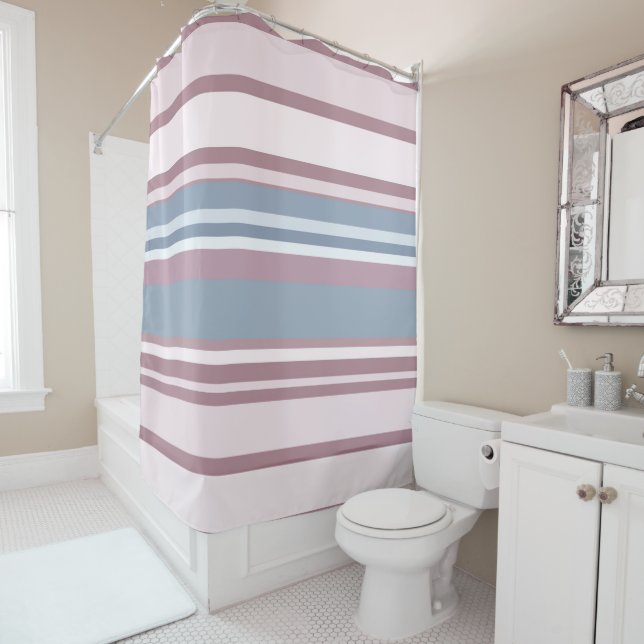 Cadet Grey and Desaturated Rose Stripes Duschvorhang (Beispiel)
