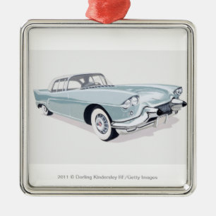 Cadillac 1957 mit Silhouette des Fahrers nach Silbernes Ornament