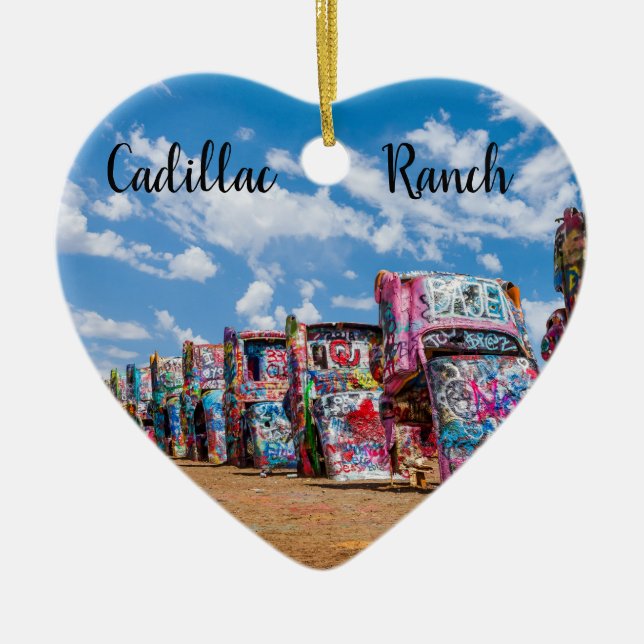 Cadillac Ranch, Texas, Herz Keramik Ornament (Vorne)