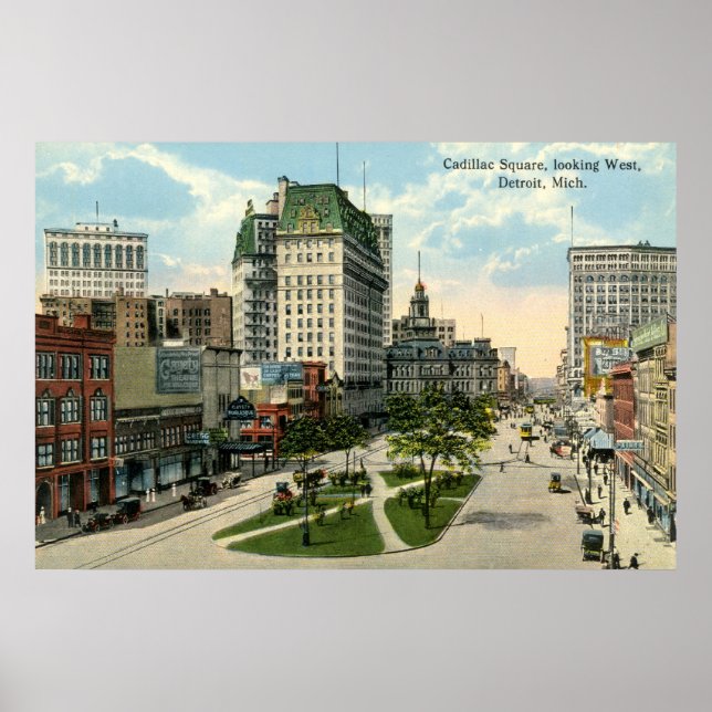 Cadillac Square, Detroit Michigan, 1915 Vintag Poster (Vorne)