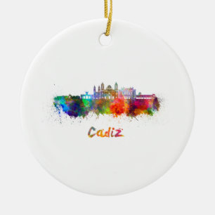 Cadiz skyline im Watercolor Keramik Ornament