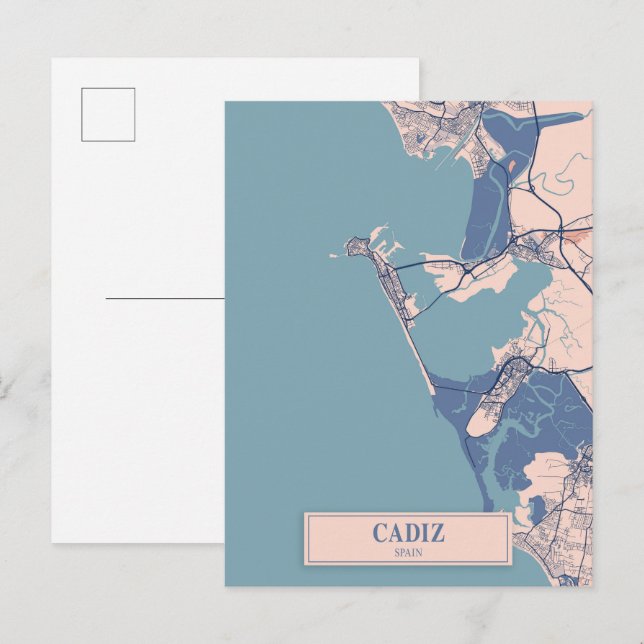 Cadiz Spain Breezy City Map Travel Postkarte (Vorne/Hinten)