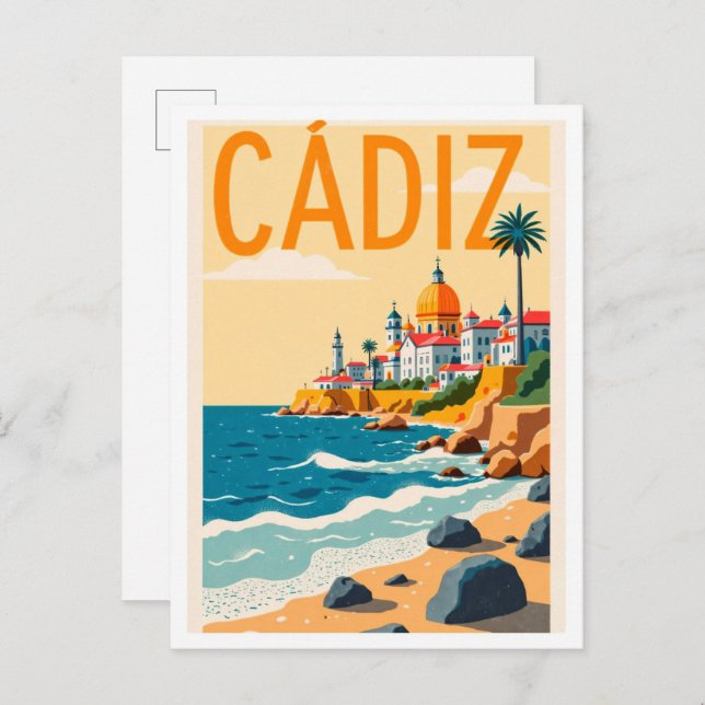 Cadiz Spanien Art Vintage Illustration Postkarte (Vorne/Hinten)