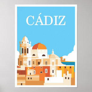 Cadiz Spanien Kunst Vintage Reiseillustration Poster