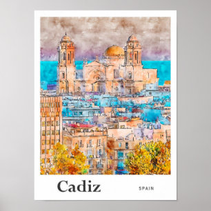 Cadiz Spanien Reise Wasserfarbe Handgezeichnet Poster