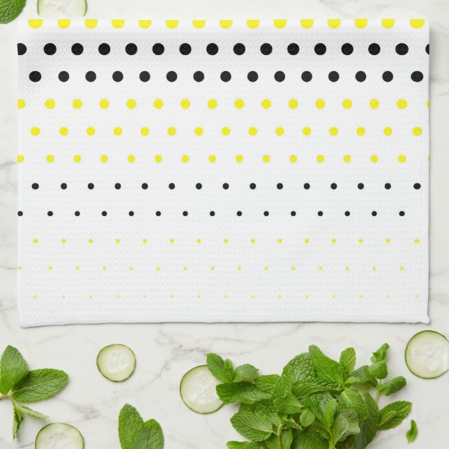 Cadmium Gelb und schwarzer Polka Dot Handtuch (Gefaltet)