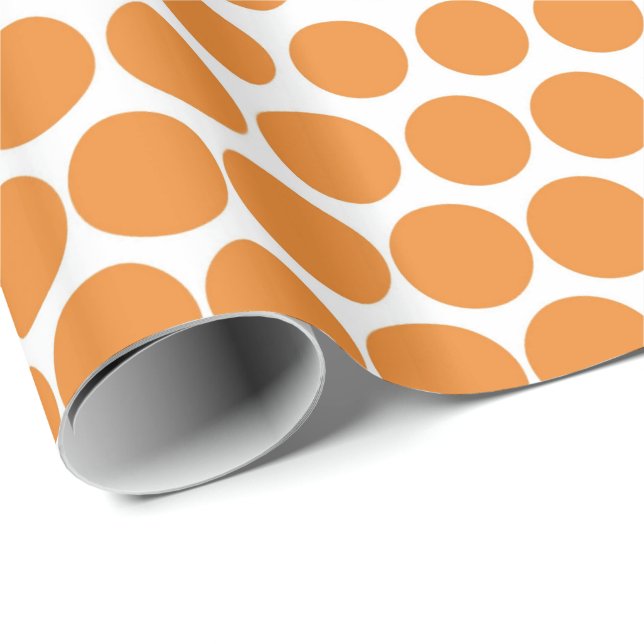 Cadmium Orange Polka Dot Modernes Weiß Geschenkpapier (Rolleneckpunkt)