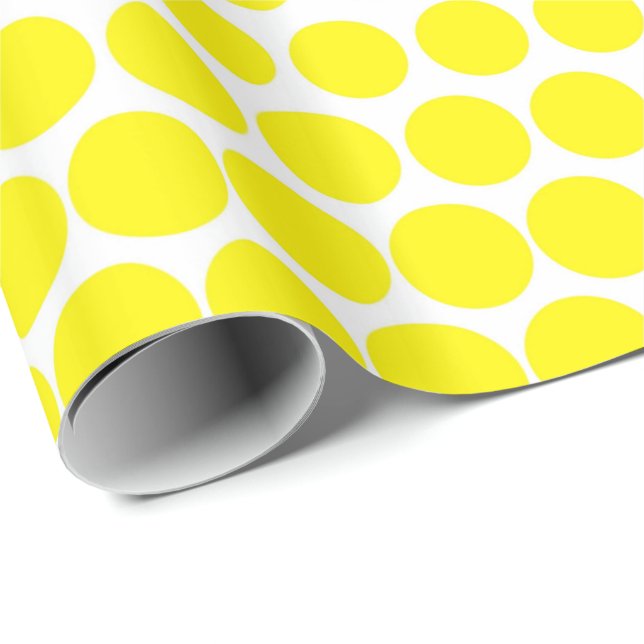 Cadmium Yellow Polka Dot Modernes Weiß Geschenkpapier (Rolleneckpunkt)