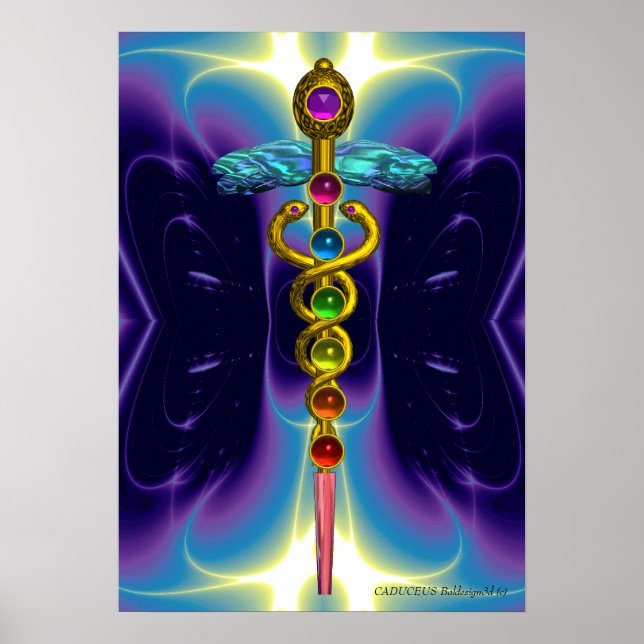 CADUCEUS AND 7 CHAKRAS , lebhafter Goldametist Poster (Vorne)