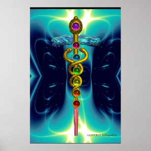 CADUCEUS AND 7 CHAKRAS , lebhafter Goldametist Poster