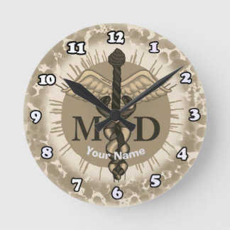 Caduceus Arzt Runde Wanduhr