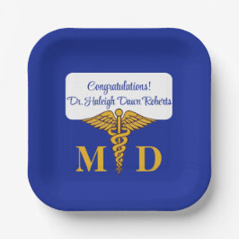 Caduceus Blue & Gold Medical School Abschluss Pappteller