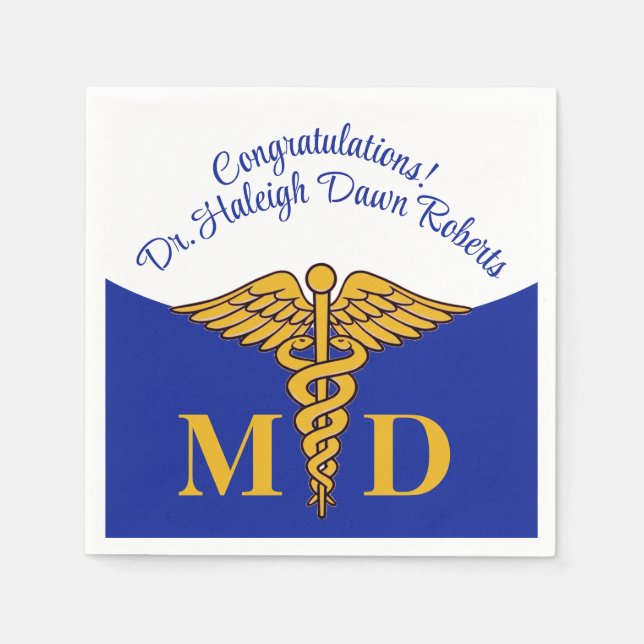 Caduceus Blue & White Medical School Abschluss Serviette (Vorderseite)