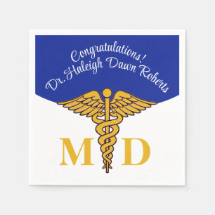 Caduceus Blue & White Medical School Abschluss Serviette
