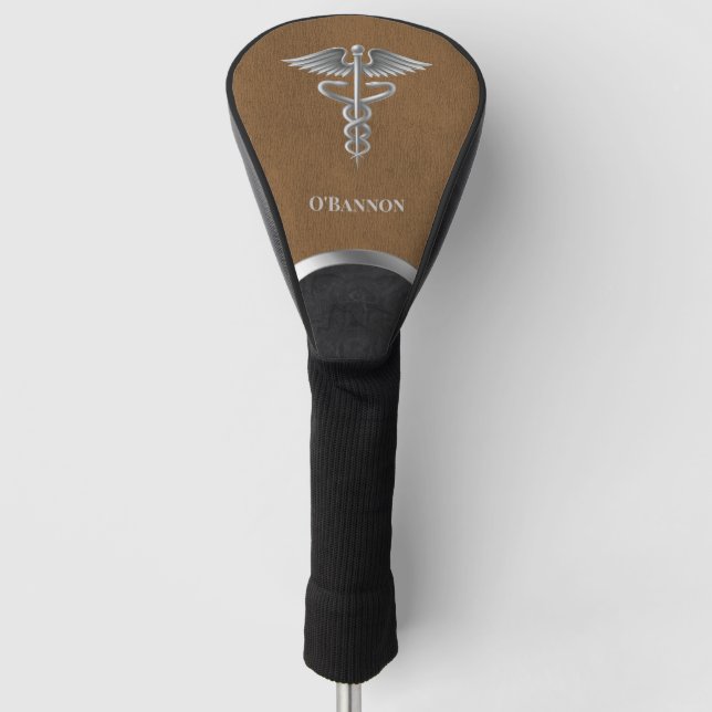Caduceus Doctor Brown & Black Personalisiert Golf Headcover (Vorderseite)