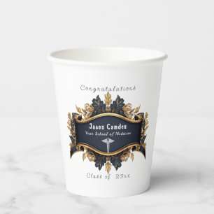 Caduceus Elegant White Navy Blue Gold White Pappbecher