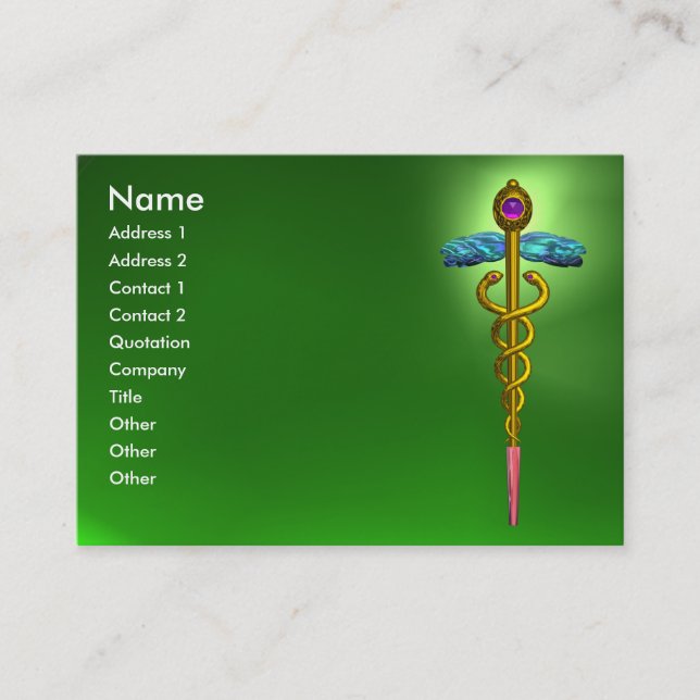 CADUCEUS, EMERALD GREEN, lebhafter Goldamethyst pi Visitenkarte (Vorderseite)